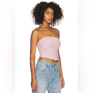 Free People Women’s Leilani Pink Gingham Corset Top Size L Sleeveless Tube